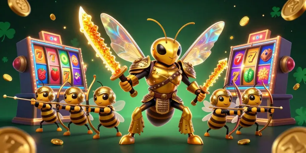 Experience thrilling หนังใหม่ชนโรง action in this vibrant 3D casino scene featuring a giant hornet in combat.