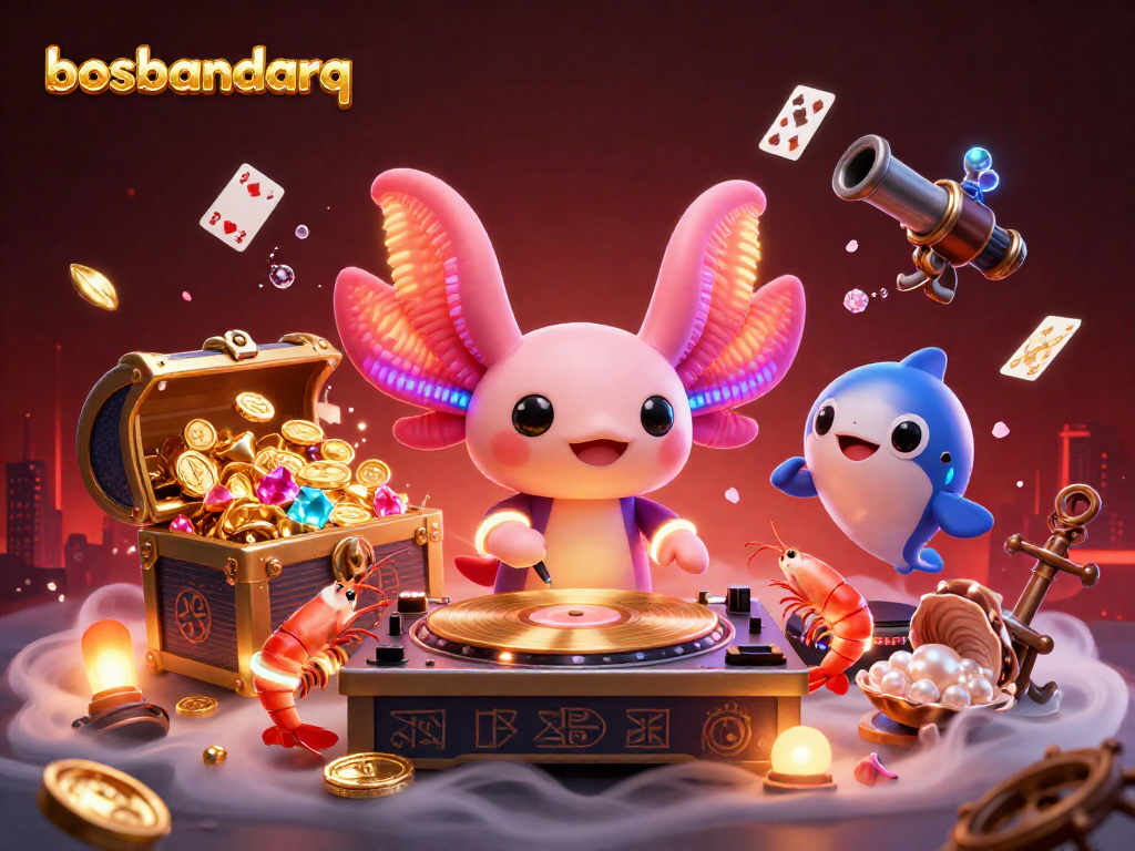 Experience the excitement of bosbandarq with vibrant characters and gaming elements in a dynamic underwater scene.
