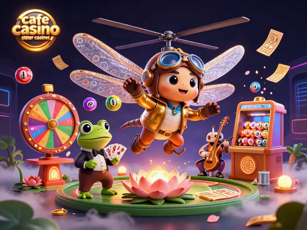 Play games at cafe casino sister casinos with colorful lottery balls and spinning prizes.