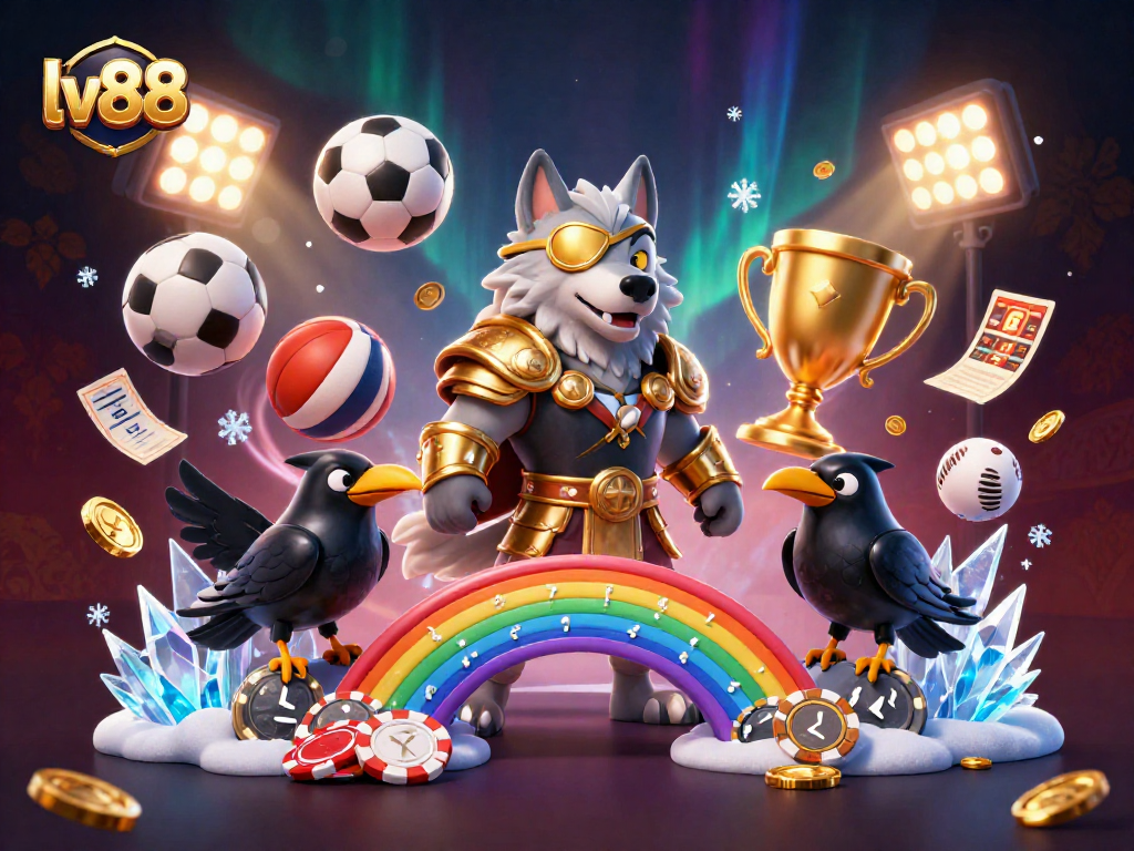 Experience thrilling gaming action with lv88 in a dynamic casino scene featuring mythical characters and sports.