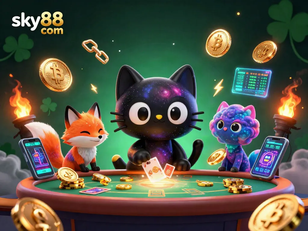 Engage with dynamic gameplay at sky88 com with exciting casino elements in a vibrant 3D illustration.