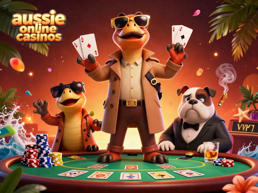 Join the fun at aussie online casinos with raptors in disguise entering a VIP lounge in this lively illustration.