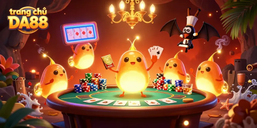 Engage in high-stakes gaming as trang chủ DA88 shines in a vibrant, illuminated casino scene.
