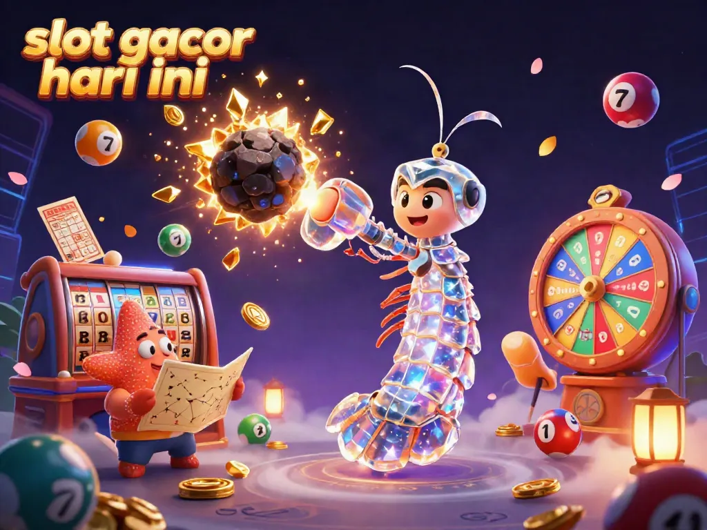 Experience "slot gacor hari ini" with thrilling slot reels and vibrant game elements in this dynamic 3D illustration.