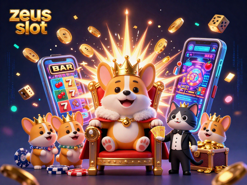 Menangkan jackpot dengan zeus slot di kasino diraja, penuh dengan koin dan simbol keberuntungan.