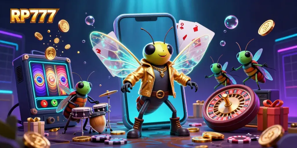 Engaging illustration showcasing RP777's exciting casino atmosphere with vibrant characters and dynamic gaming elements.