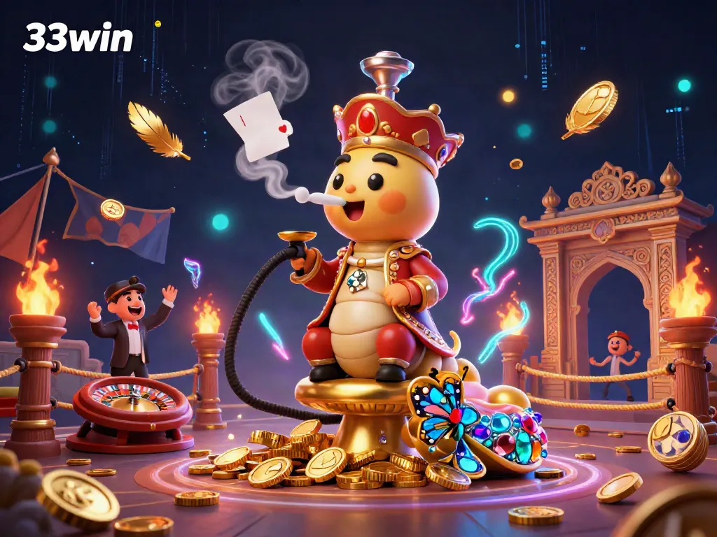 Win exciting games at 33win with our vibrant casino scene featuring diverse gaming elements.