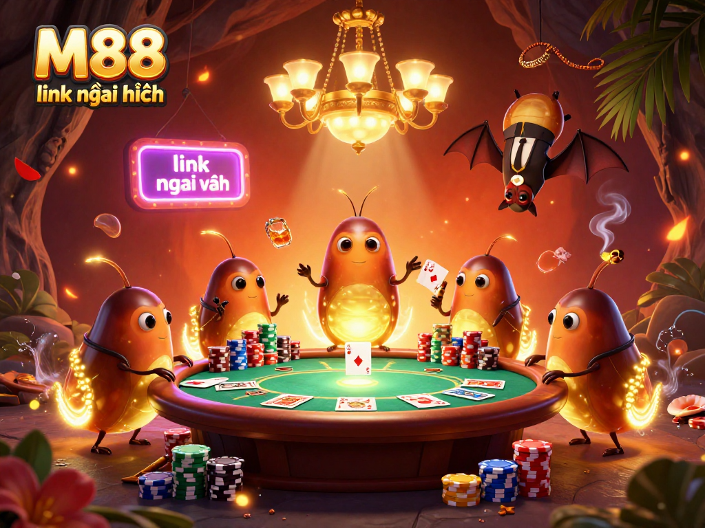 M88 link mới nhất cùng những đom đóm phát sáng giữa sòng bạc, với bàn poker đầy màu sắc, tạo không gian cá cược thú vị.