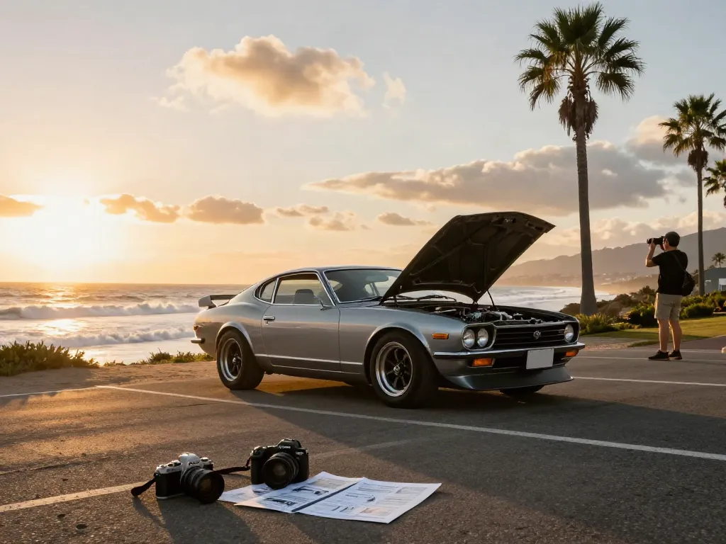 A80 platform Toyota Supra parked on a coastal road, capturing the essence of automotive culture at sunset.