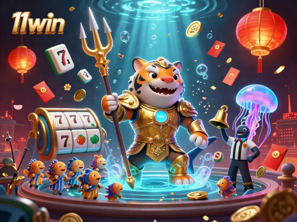 Experience thrilling gaming with 11win in a vibrant underwater casino scene featuring the tiger shark.