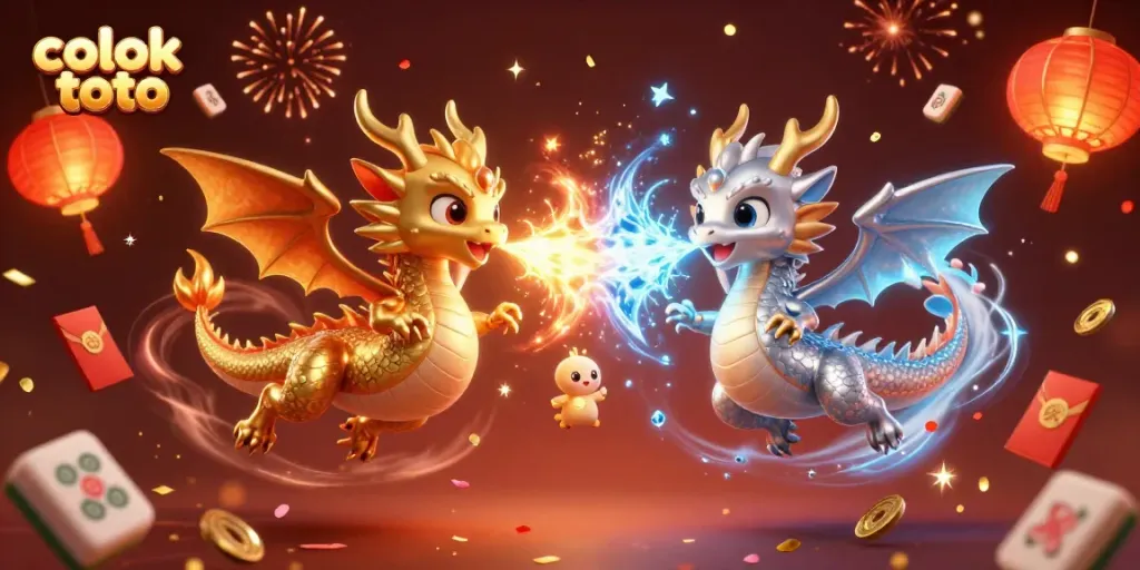 Engage in thrilling gameplay with colok toto's dynamic 3D casino illustration featuring dragons and interactive game elements.