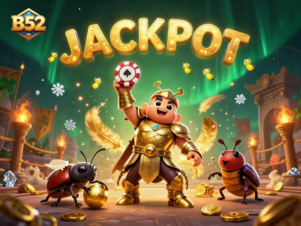 Win big with B52 in this vibrant casino-themed illustration showcasing a heroic beetle!