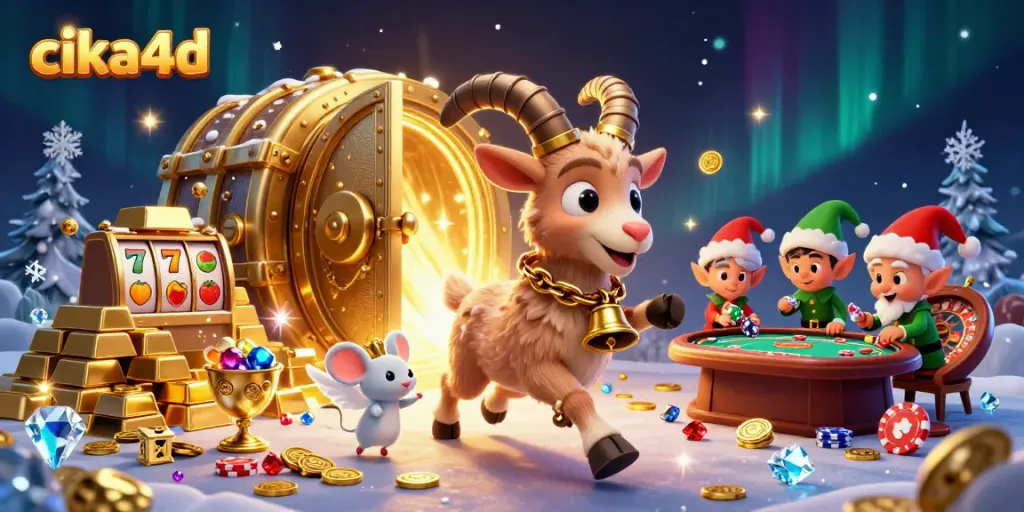 Engage in thrilling casino adventures with the vibrant cika4d themed scene featuring festive gaming characters.