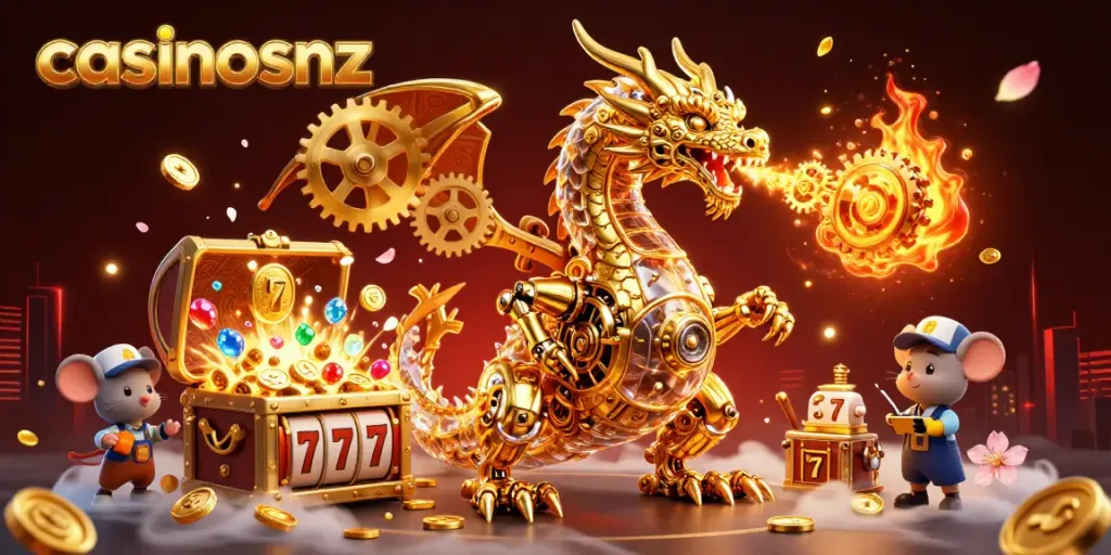 Engage in the vibrant world of casinosnz with golden dragons, explosive treasures, and thrilling slot symbols.
