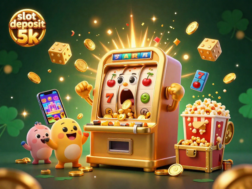 Slot Deposit 5k memberi peluang untuk meraih jackpot besar saat bermain, dengan slot mesin yang terlihat ceria.