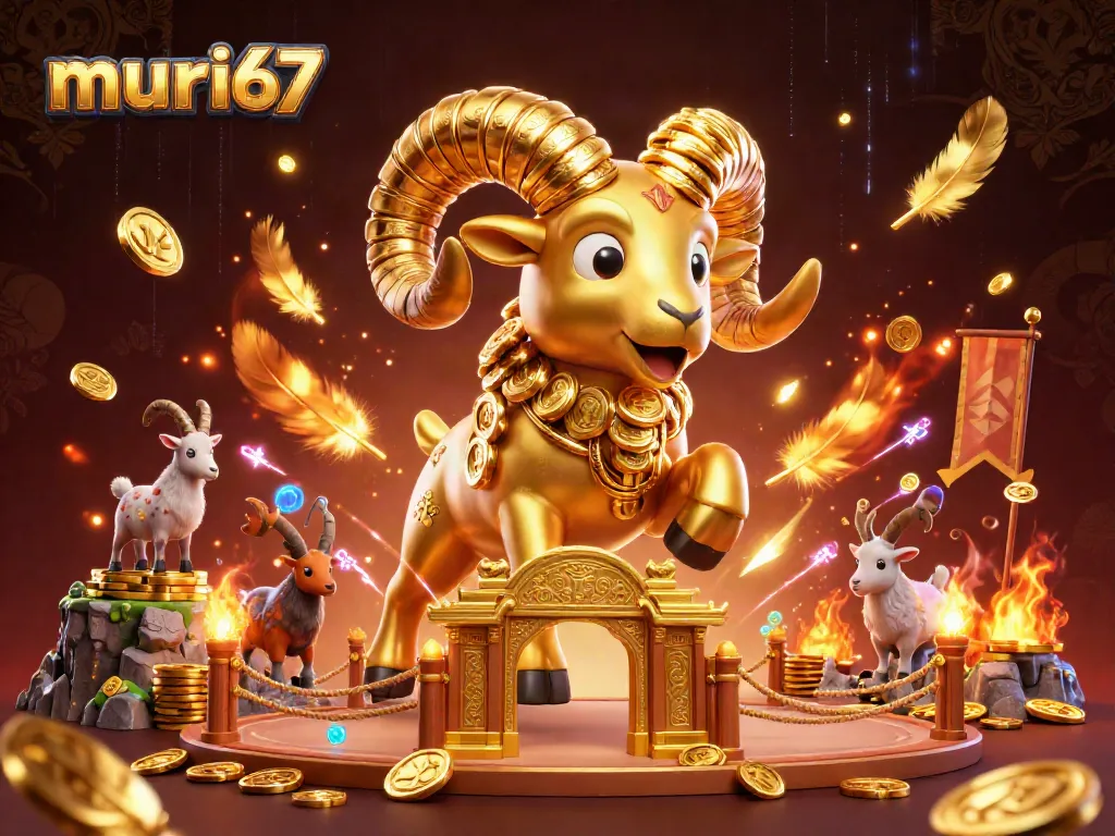 Experience thrilling gameplay at murai67 with dynamic casino elements and golden ram mascot.