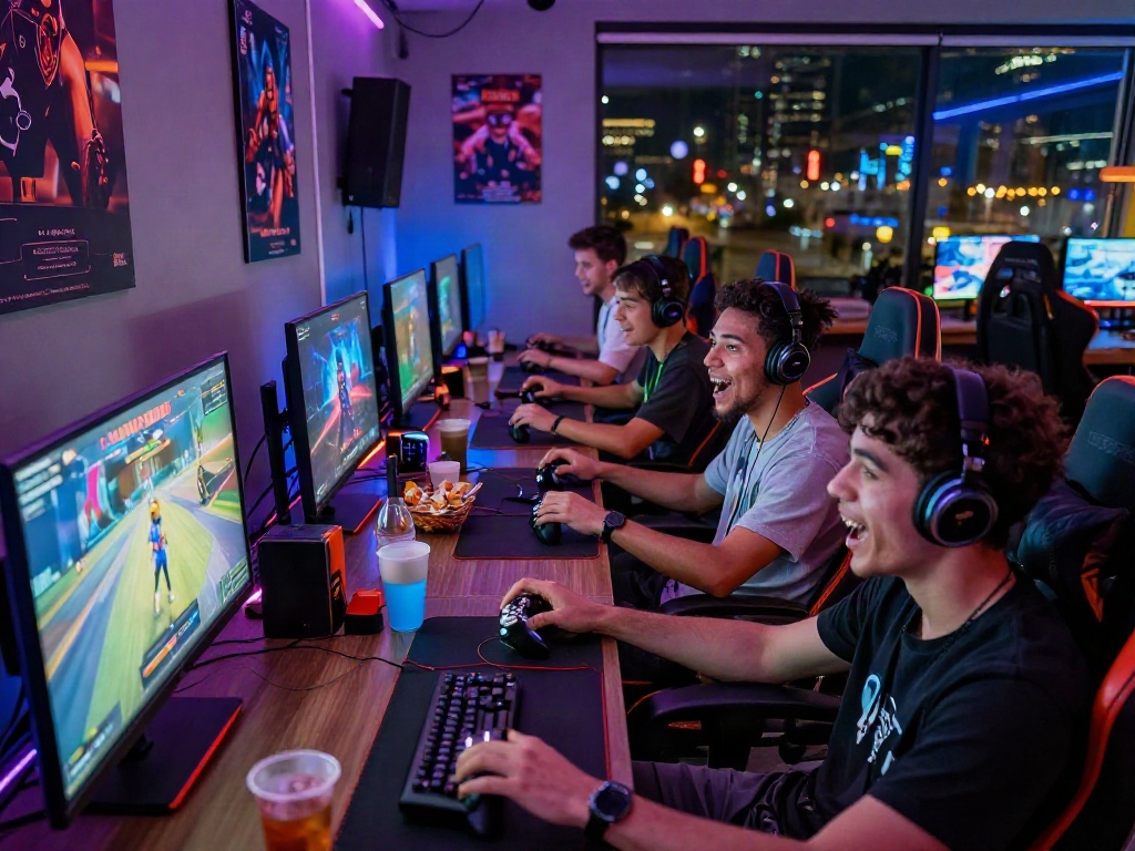 Players enjoying immersive porngames in a vibrant gaming room setup.