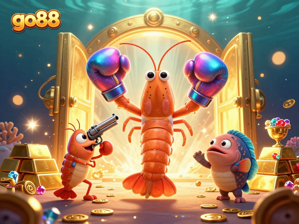 Win big at go88 with vibrant 3D gaming characters showcasing underwater treasures in an epic casino battle.