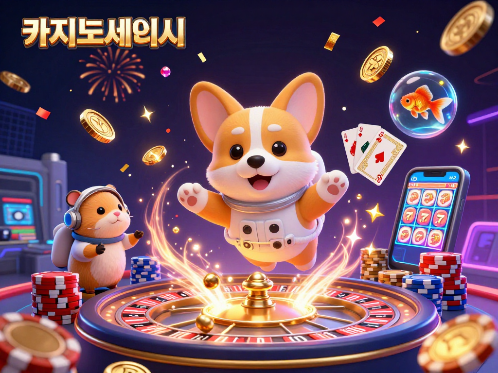 카지노사이트에서 우주 공간에서 즐기는 게임, 3D 코기와 햄스터와 금붕어가 참석하는 모습