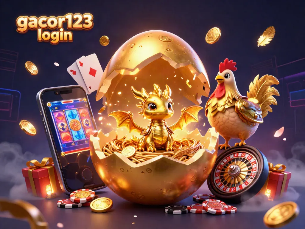 Engage with gacor123 login to explore a vibrant illustration of a golden dragon and casino elements.