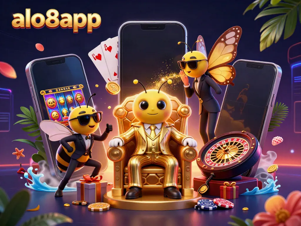 Play exciting games and win big at alo8app with vibrant casino elements and characters.