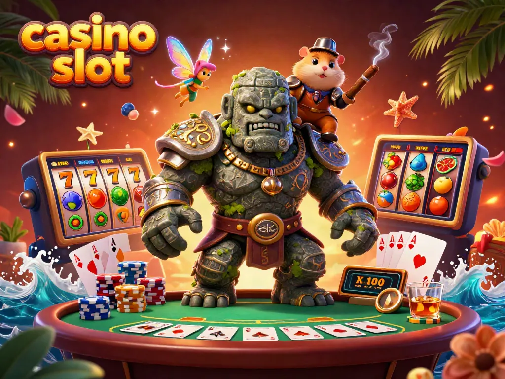 Engaging casino slot 3D illustration with magical characters and vibrant gaming elements.