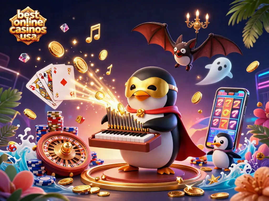 Experience the magic of the best online casinos usa with vibrant 3D illustrations of gaming excitement and winning moments.