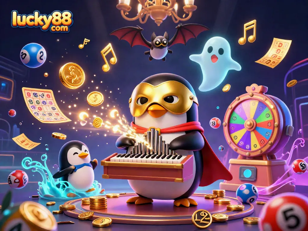 Experience the thrill of lucky88 com with vibrant casino scenes, golden tickets, and dynamic game elements.