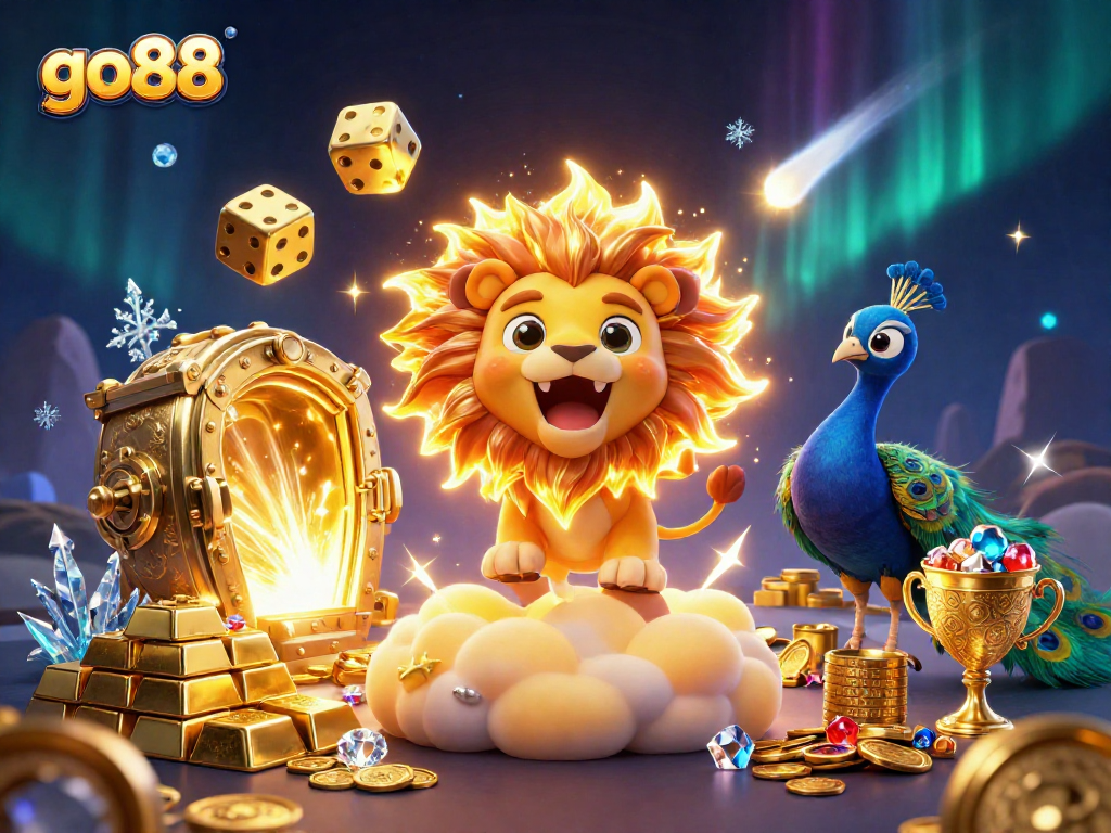 Experience the adventure of go88 with a vibrant sun lion and thrilling casino elements.