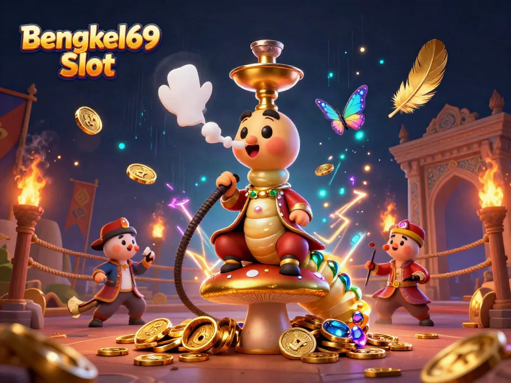 Engage in the colorful world of Bengkel69 Slot with vibrant 3D characters, golden coins, and immersive games.
