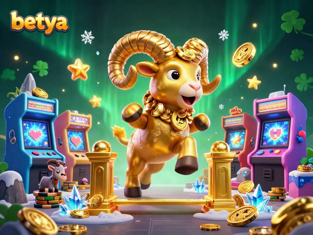 Experience thrilling gameplay at betya with a massive golden ram charging through a vibrant casino world.